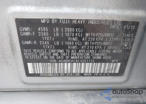 2012 Subaru Outback 2.5I Limited из США, поврежденный, VIN 4S4BRCKC6C3251112